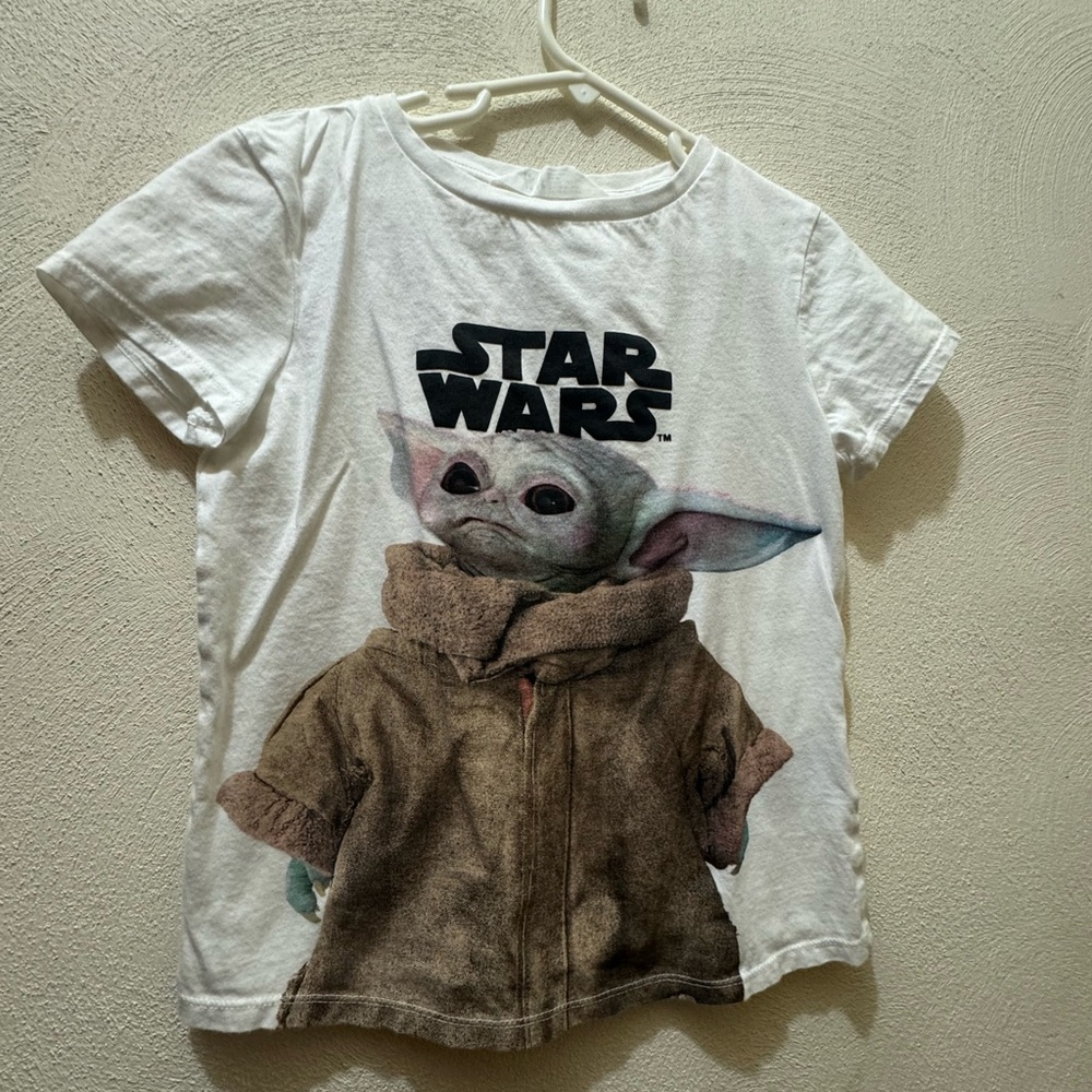 H&M Star Wars Kids Baby Yoda Graphic T-Shirt White Cotton Size 8-10Y‎